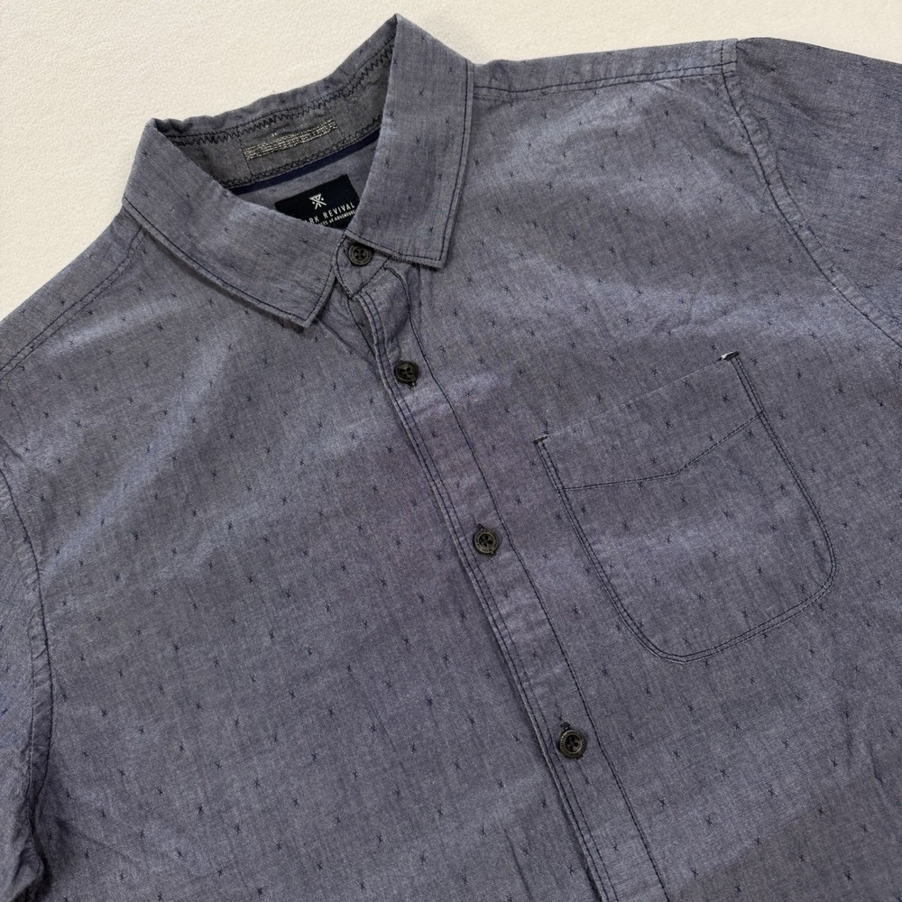 Roark Revival Men's Me Blue Button Down Shirt Short Sleeve Chambray Geometric